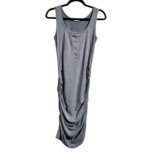 Nom Maternity Nursing Striped Midi Stretchy Dress Medium Front Buttons Stretchy - Picture 1 of 9